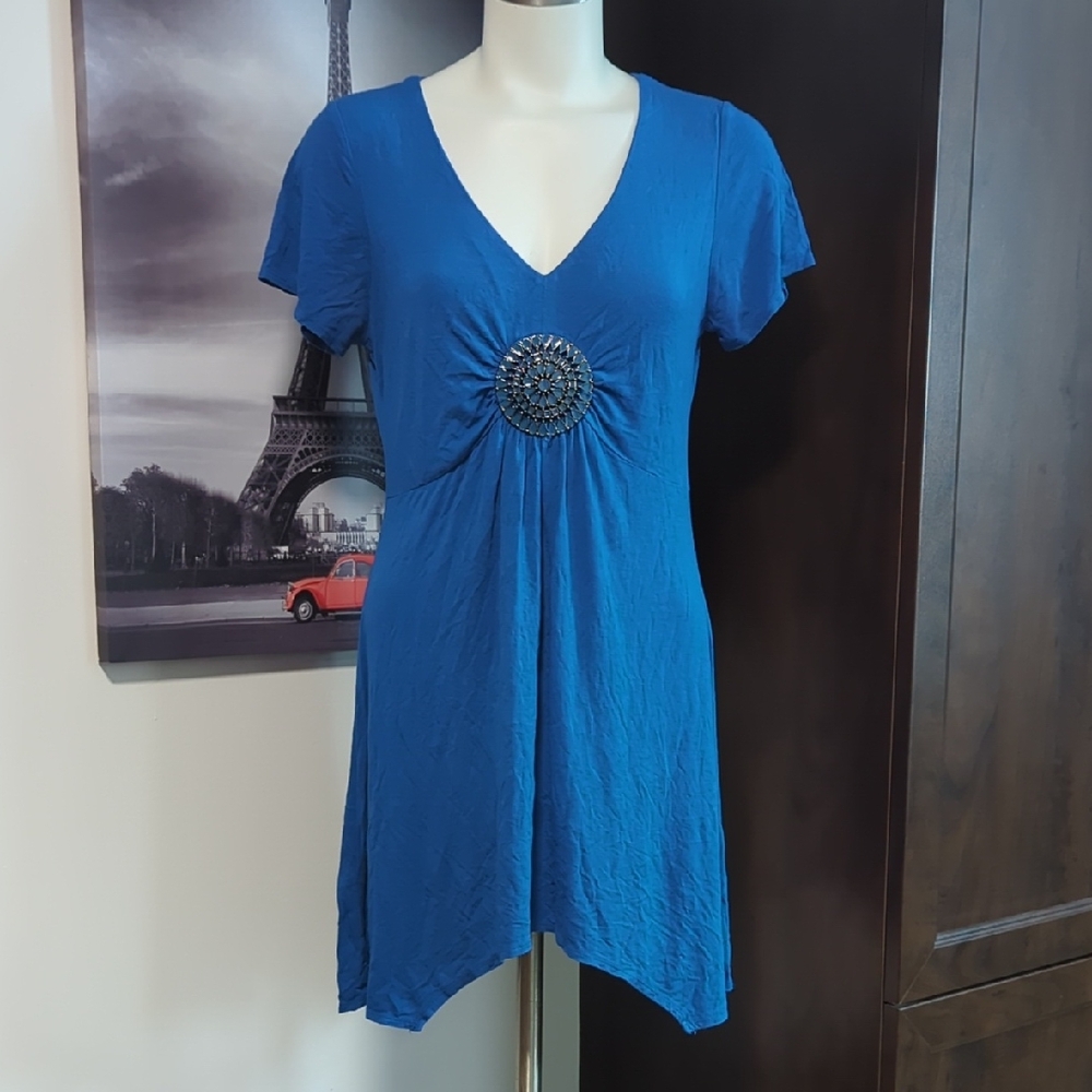 IC COLLECTION Blue Tunic with Embellished Center